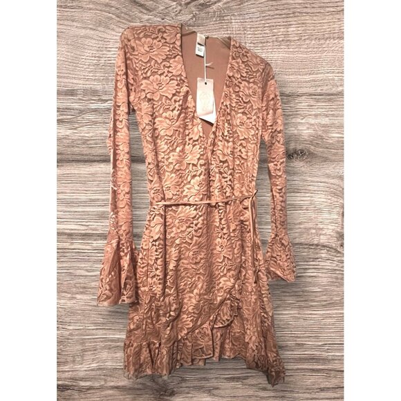 Free People We Are HAH Wrap Star Dress Sz XS Womens Pink Lace Wrap Around Tie Dr - Picture 5 of 11
